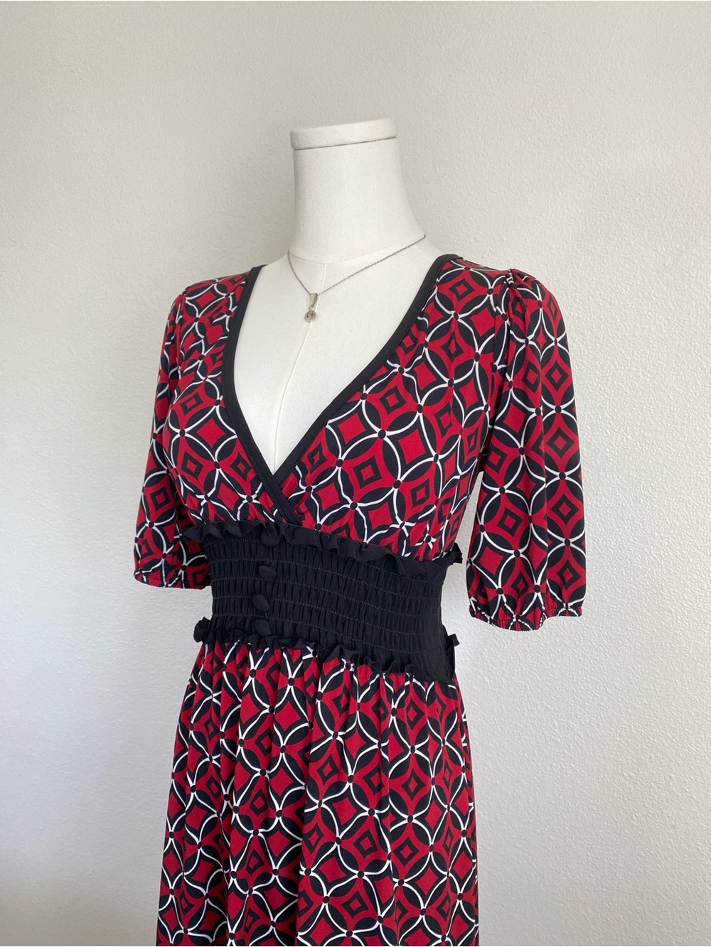 Y2K Fang 2000s V Neck Mini Dress Made in USA Red